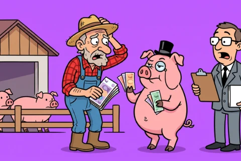Ein Bauer, der eine Schweineherde hatte