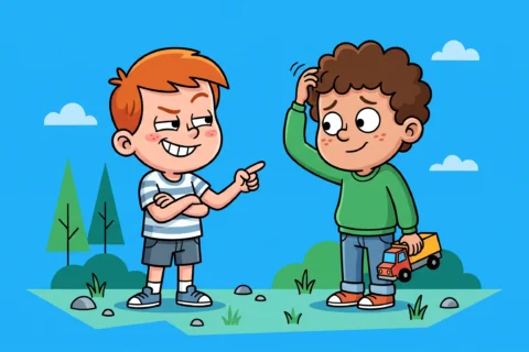 Zwei kleine Jungen stritten sich